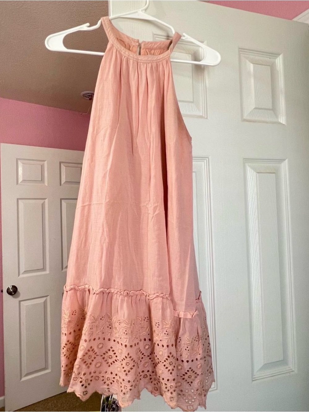 LOFT Blush Pink Halter Eyelet-Hem Mini Dress